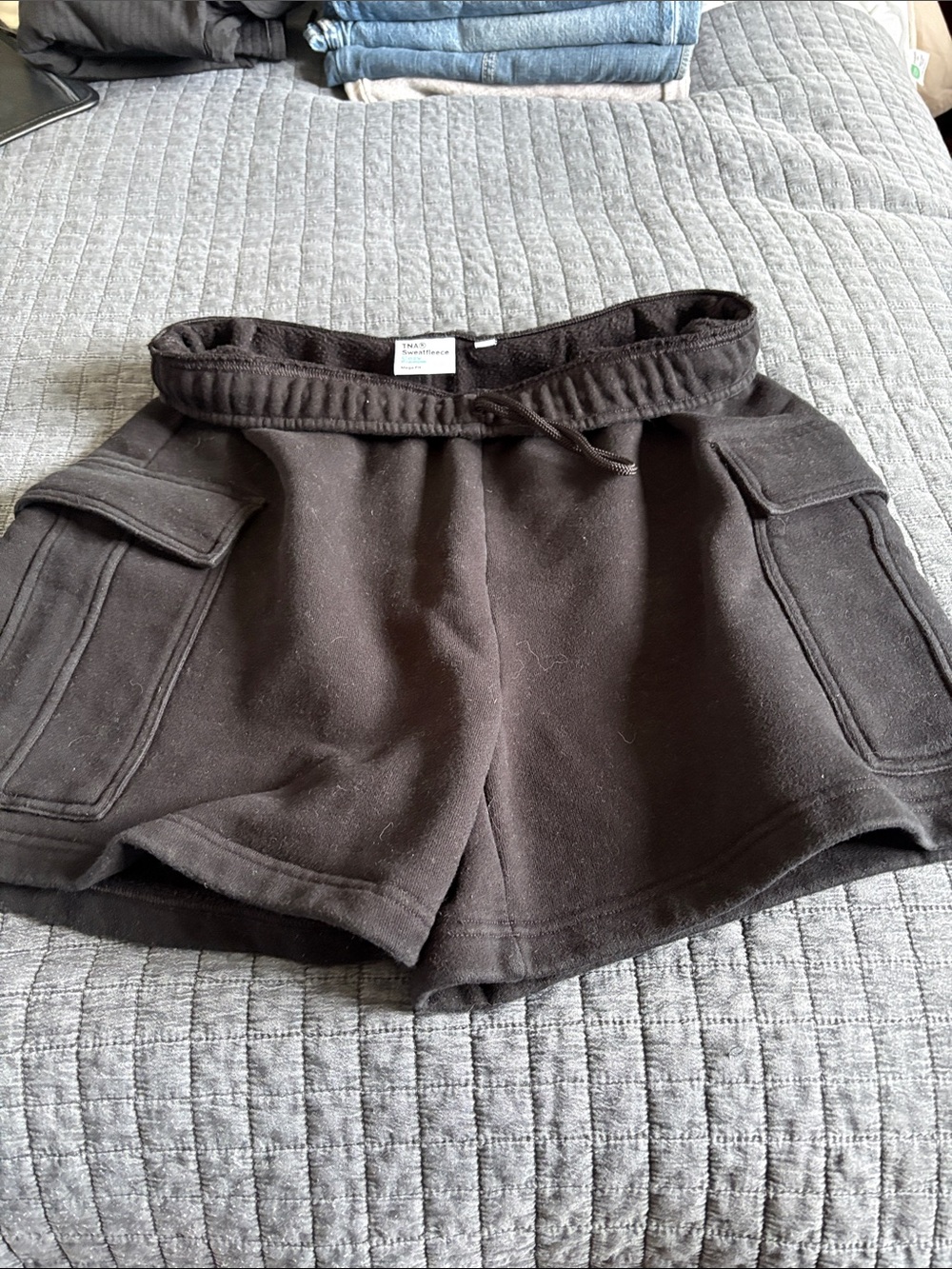 TNA Black Cargo Fleece Shorts